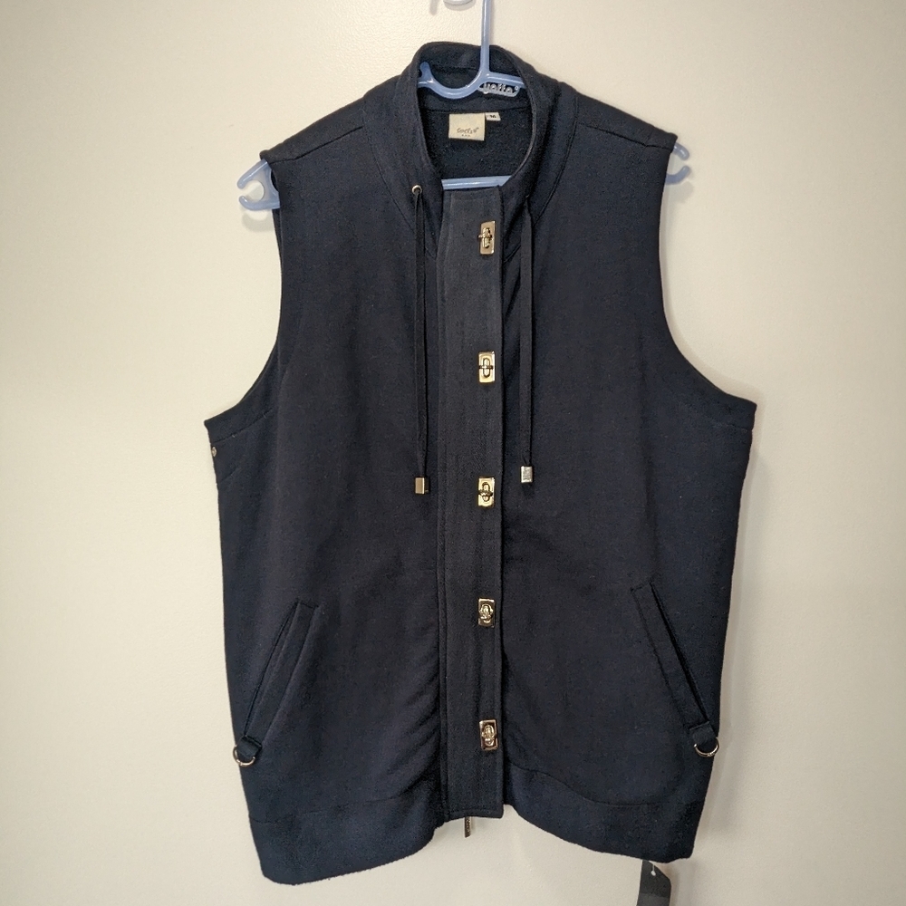 FOCUS Women's casual vest silver buckle zip closure navy size M NEW‎